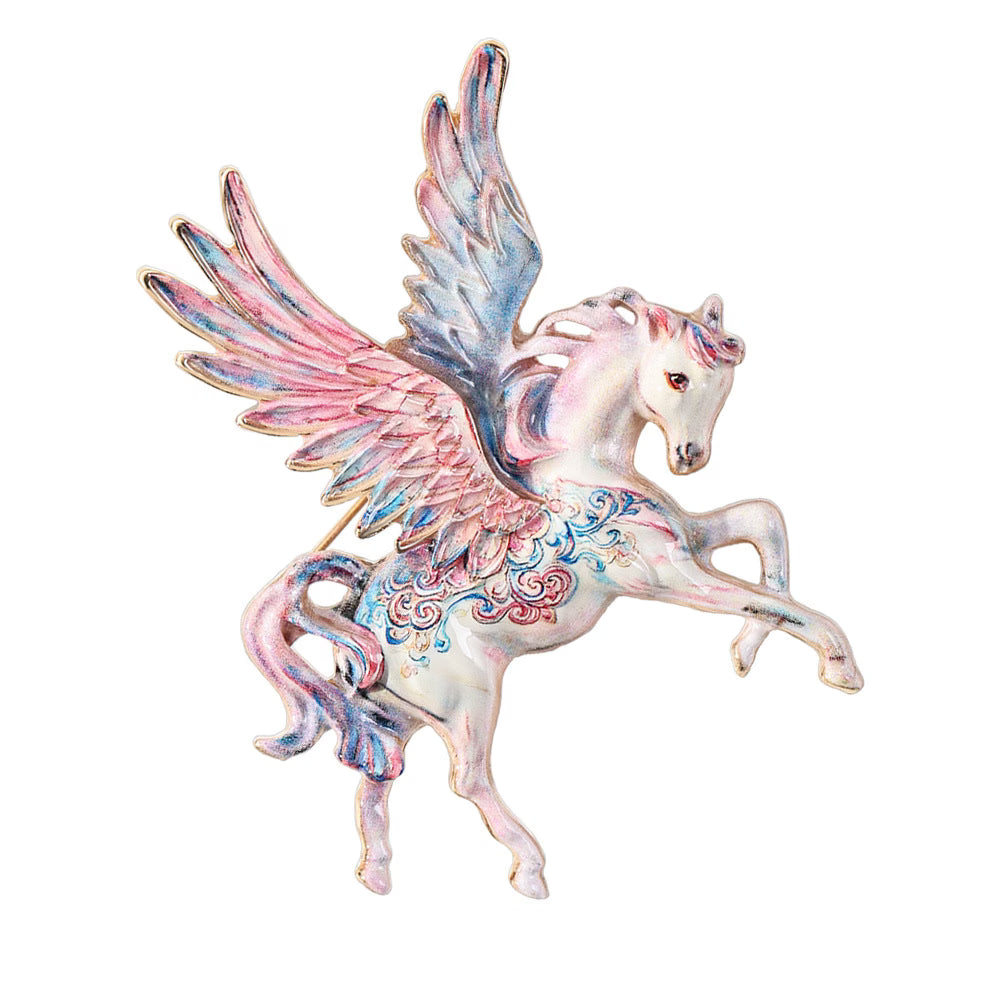 Mythical Pegasus Brooch Pink Blue  | Vintage Porcelain Style