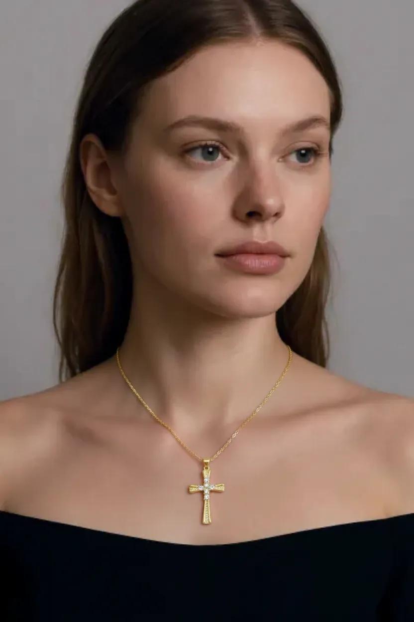 Gold CZ Crystal Cross Necklace | Cross Jewellery | 14kt Gold Filled