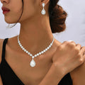 Clear CZ Crystal Teardrop Tennis Necklace and Earrings Set | Wedding Jewellery