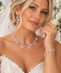 Clear Hollow Crystal Heart Necklace Bracelet and Earrings Set | Wedding Jewellery