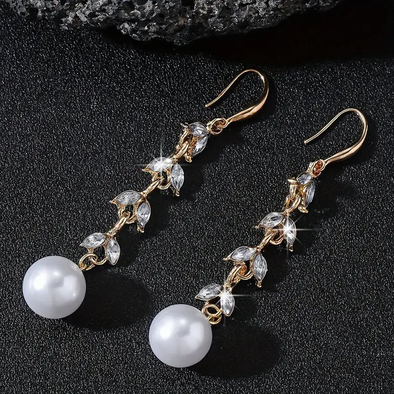 Sparkly Crystal and Pearl Leaf Earrings | Wedding Accessories | Mother of the Bride