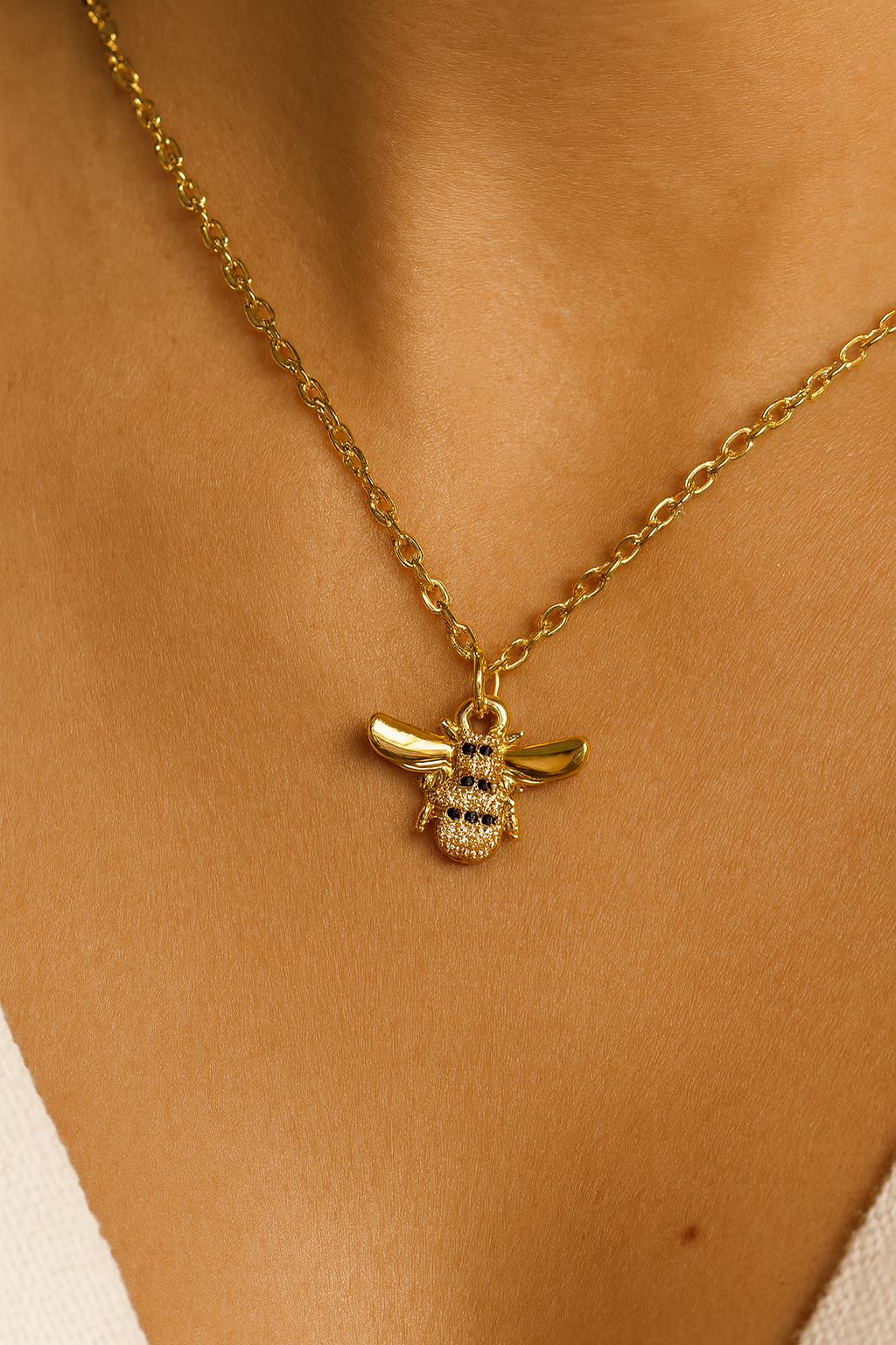 Bumble Bee Crystal Gold Necklace | Delicate Bee Jewelry | Gold Filled | Minimalist Pendant