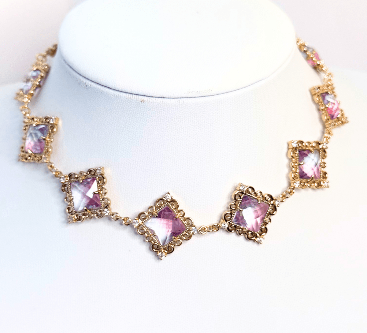 Victorian Style Blue Purple Crystal Choker| Fairycore Elegant Necklace