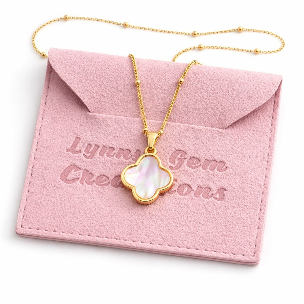 Four Leaf Clover Mother of Pearl CZ Necklace | Gold Satelite Chain