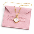 Four Leaf Clover Mother of Pearl CZ Necklace | Gold Satelite Chain