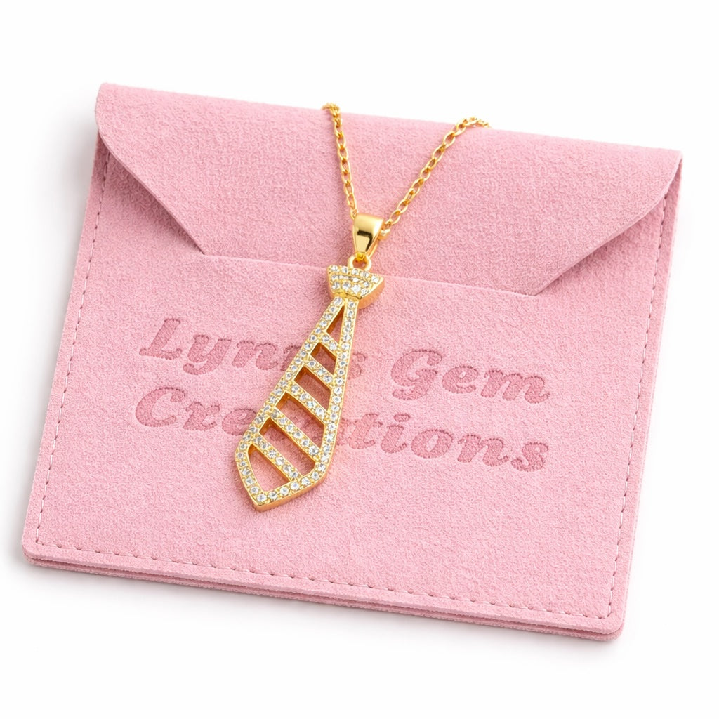 Gold Neck Tie Crystal Necklace | Neck Tie Pendant | Gold CZ Mens Tie | Minimalist Pendant