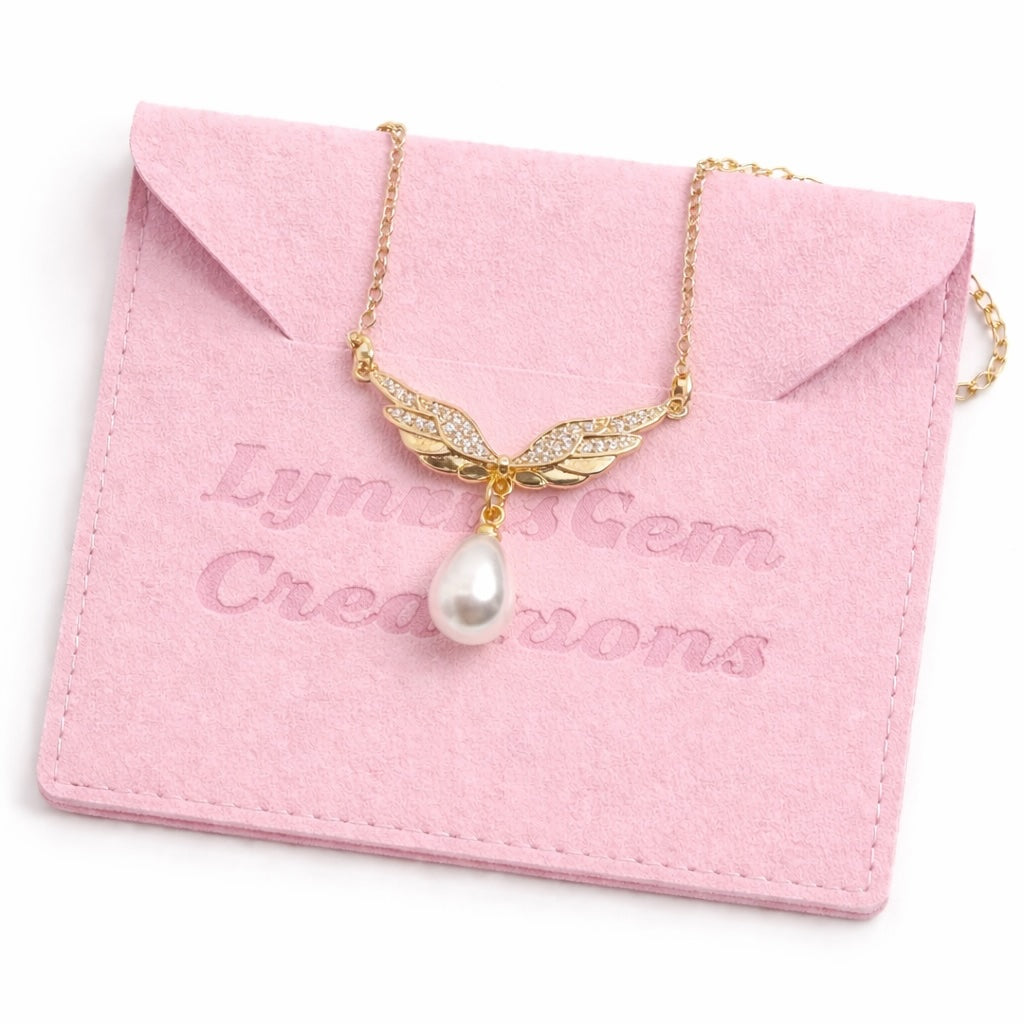 Crystal CZ Wings Gold Filled Necklace | Pearl Drop Necklace