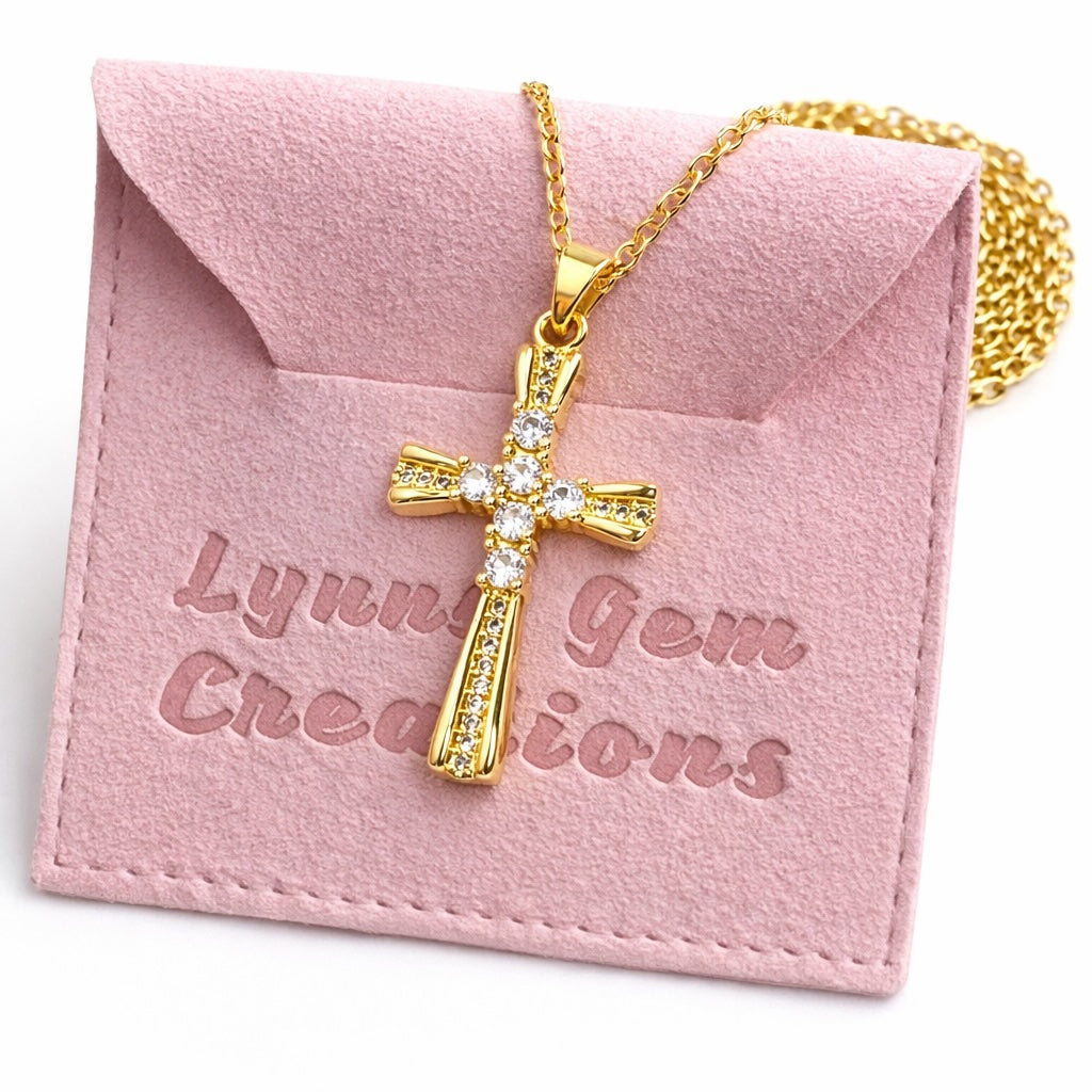 Gold CZ Crystal Cross Necklace | Cross Jewellery | 14kt Gold Filled