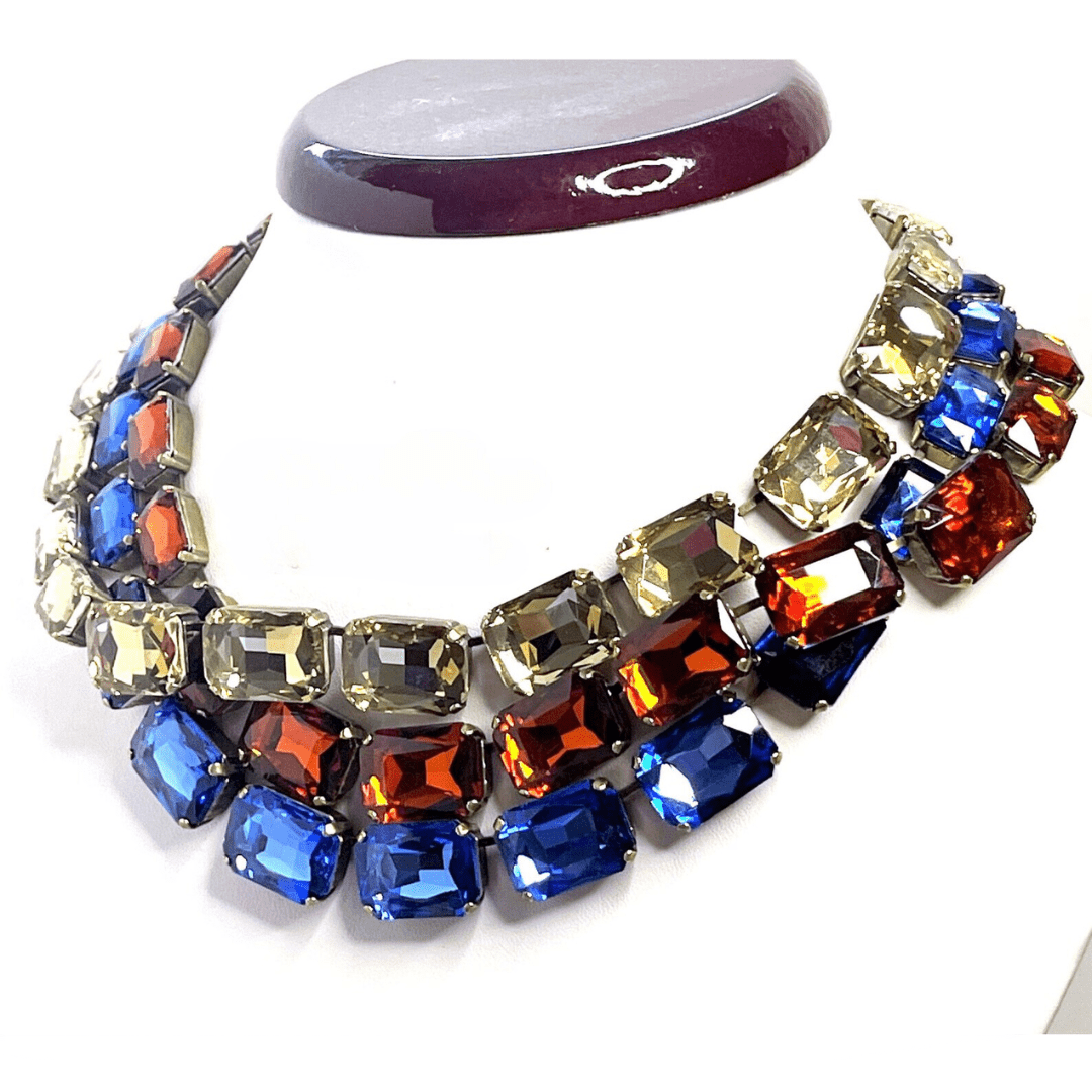 Blue Orange Silk Georgian Collet Necklaces | Anna Wintour Style 