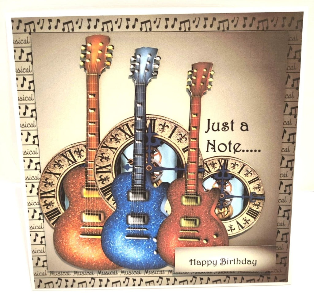 Luxury Handmade Birthday Card for Him | Vintage Triple Guitar| Music Lovers