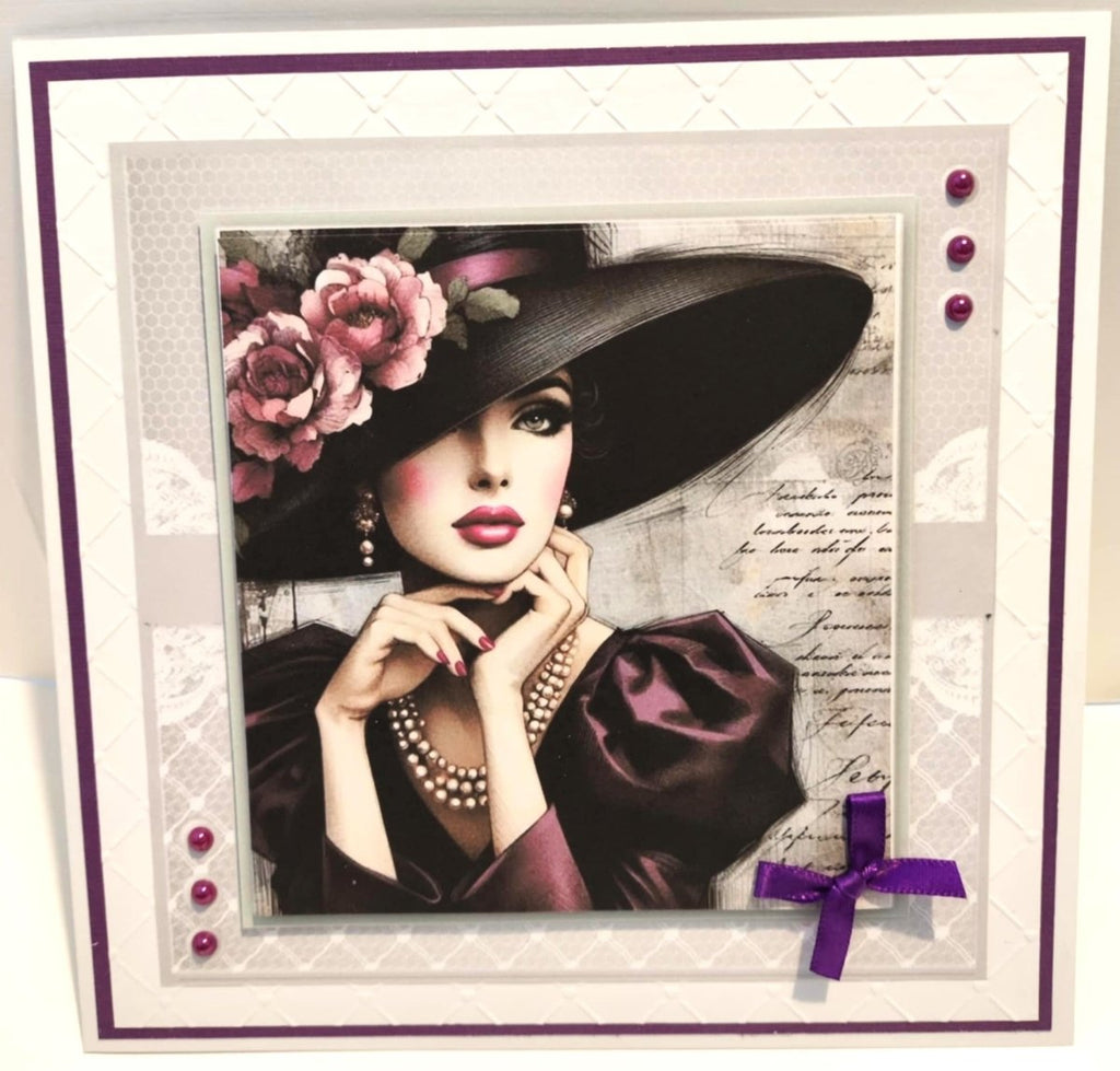 Luxury Handmade Vintage Style Birthday Card | 1800's Dress and Hat | Elegance Never Fades