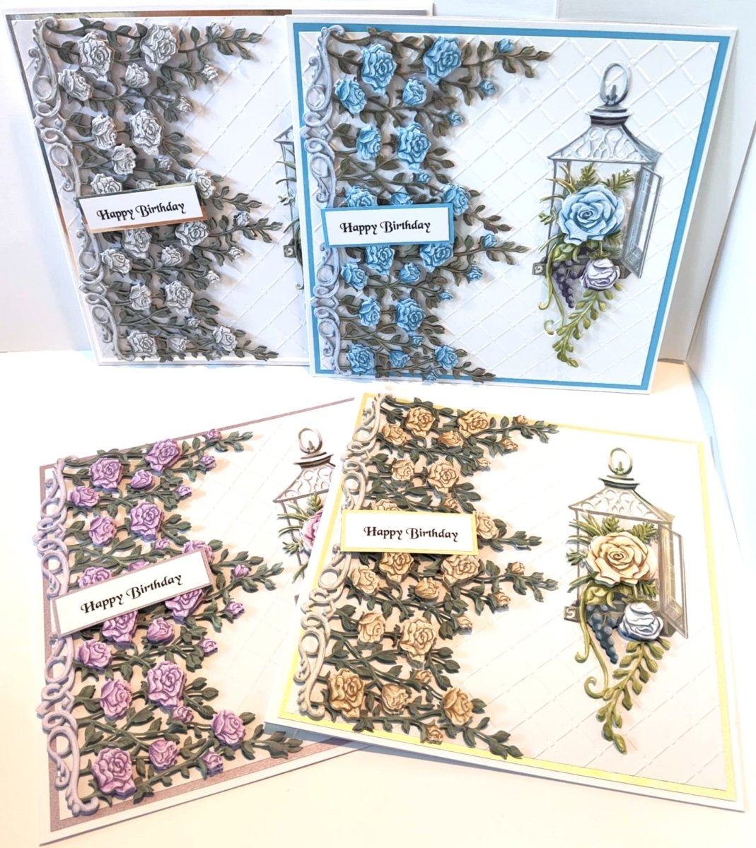 Luxury Handmade Rose with Lantern Birthday Card | Beautiful 3D Flower Card for Her | Various colours