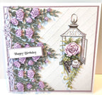 Luxury Handmade Rose with Lantern Birthday Card | Beautiful 3D Flower Card for Her | Various colours