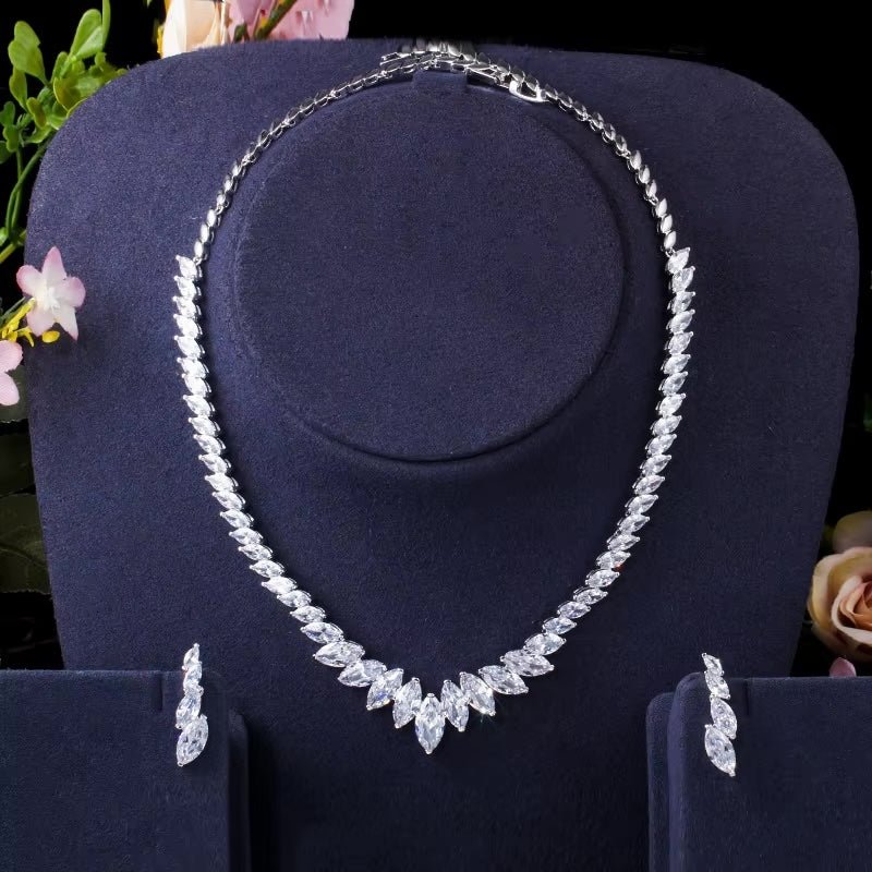 Clear Crystal Navette Necklace and Earrings Set | Wedding Jewellery | Bridal Accessories