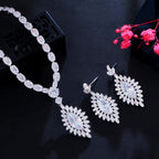 Clear CZ Crystal Drop Tennis Necklace and Earrings Set | Wedding Jewellery