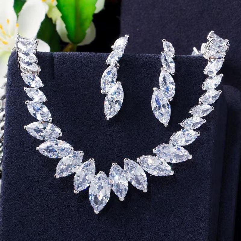Clear Crystal Navette Necklace and Earrings Set | Wedding Jewellery | Bridal Accessories