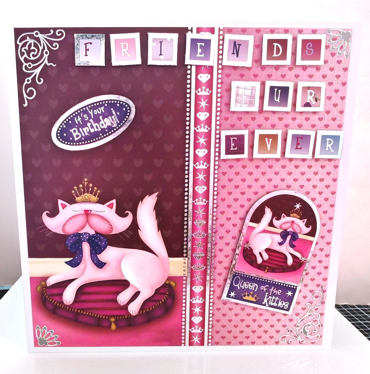 Luxury Handmade Birthday Card For Friend | Friends Furever | 3D Cat Greeting Card