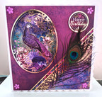 Luxury Handmade Birthday Card For Her - Peacock Greeting Card with Feather