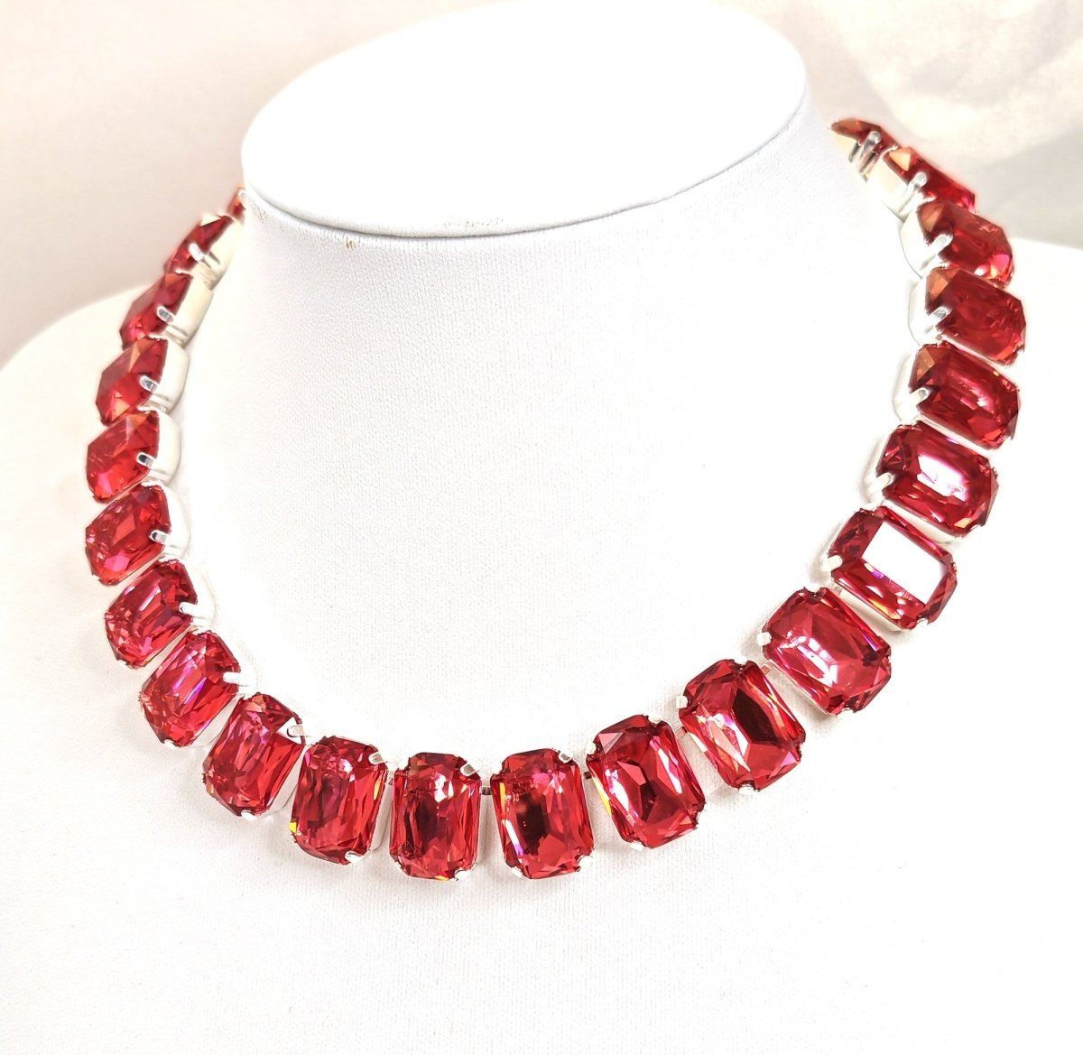 Light Fuchsia Pink Opal Yellow Crystal Georgian Collet Necklaces