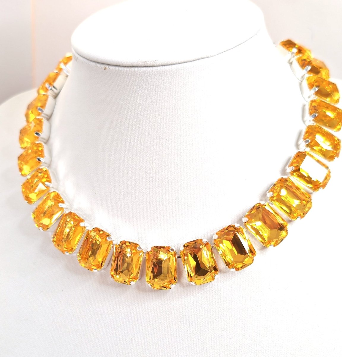 Light Fuchsia Pink Opal Yellow Crystal Georgian Collet Necklaces