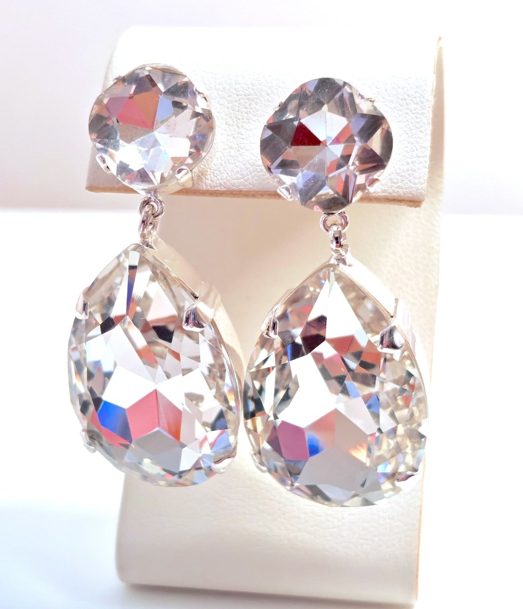 Clear Teardrop Crystal Earrings | Vintage Style Dangles | Colourless Statement Drops