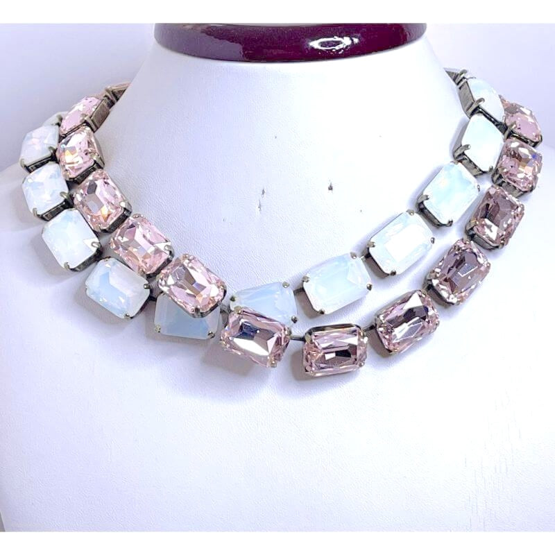 White Opal Georgian Collet | Pink Crystal Choker | Anna Wintour Style | Statement Riviere Necklace