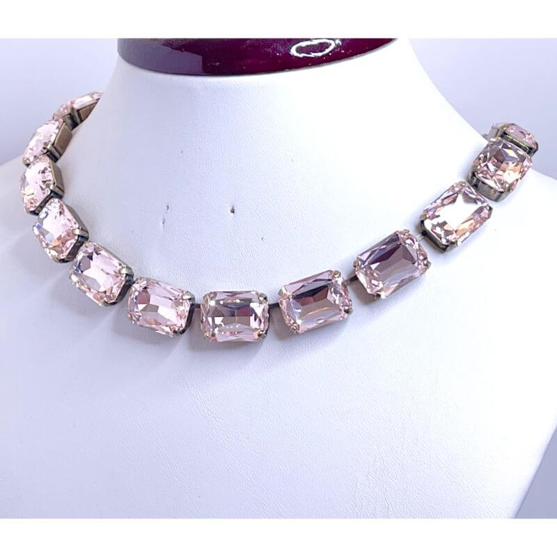 White Opal Georgian Collet | Pink Crystal Choker | Anna Wintour Style | Statement Riviere Necklace