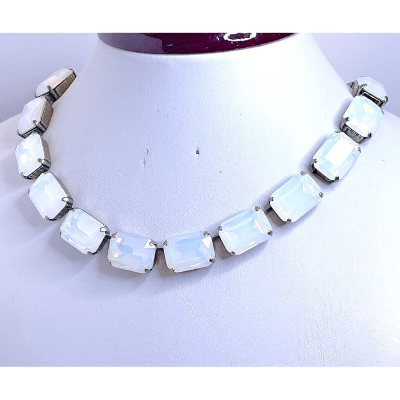 White Opal Georgian Collet | Pink Crystal Choker | Anna Wintour Style | Statement Riviere Necklace