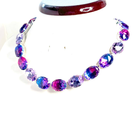 Violet Tourmaline Crystal Georgian Collet Necklace | Anna Wintour Style | Purple Crystal Statement Riviere Choker
