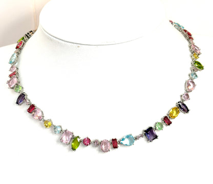 Multicolour Austrian Style Crystal Necklace | Statement Jewellery | Rainbow Crystal Necklace