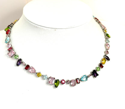 Multicolour Austrian Style Crystal Necklace | Statement Jewellery | Rainbow Crystal Necklace