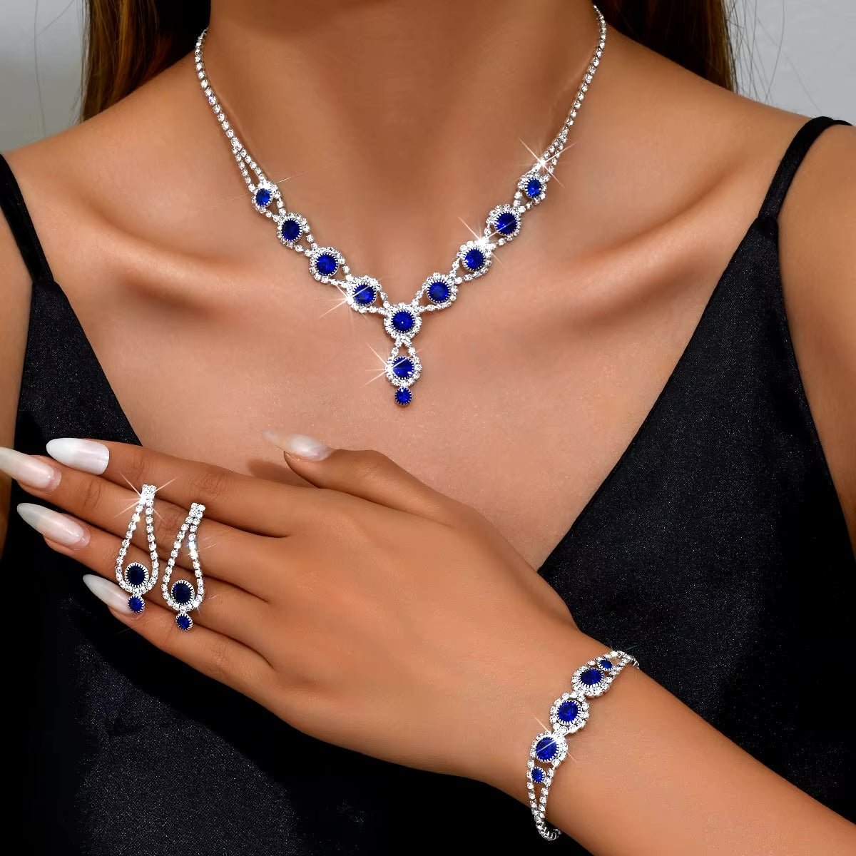 Sapphire Blue Crystal Necklace Bracelet and Earrings Set | Wedding Jewellery | Bridal Accessories