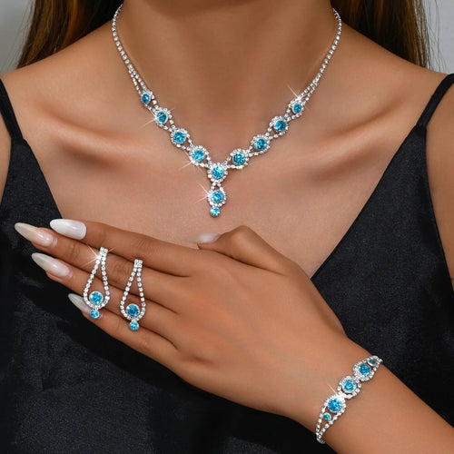 Aquamarine Blue Crystal Necklace Bracelet and Earrings Set | Wedding Jewellery | Bridal Accessories