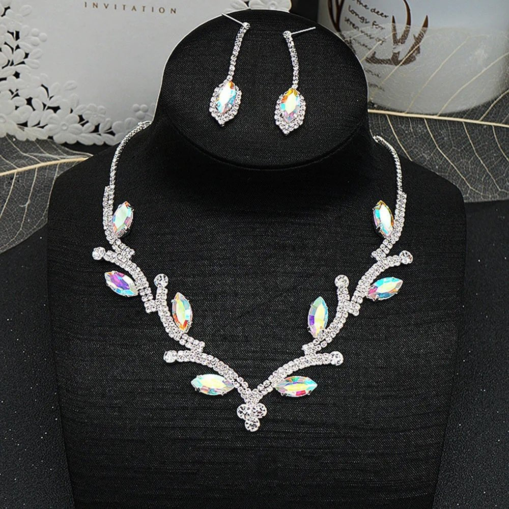 Clear AB Crystal Necklace and Earrings Set | Wedding Jewellery | Bridal Accessories