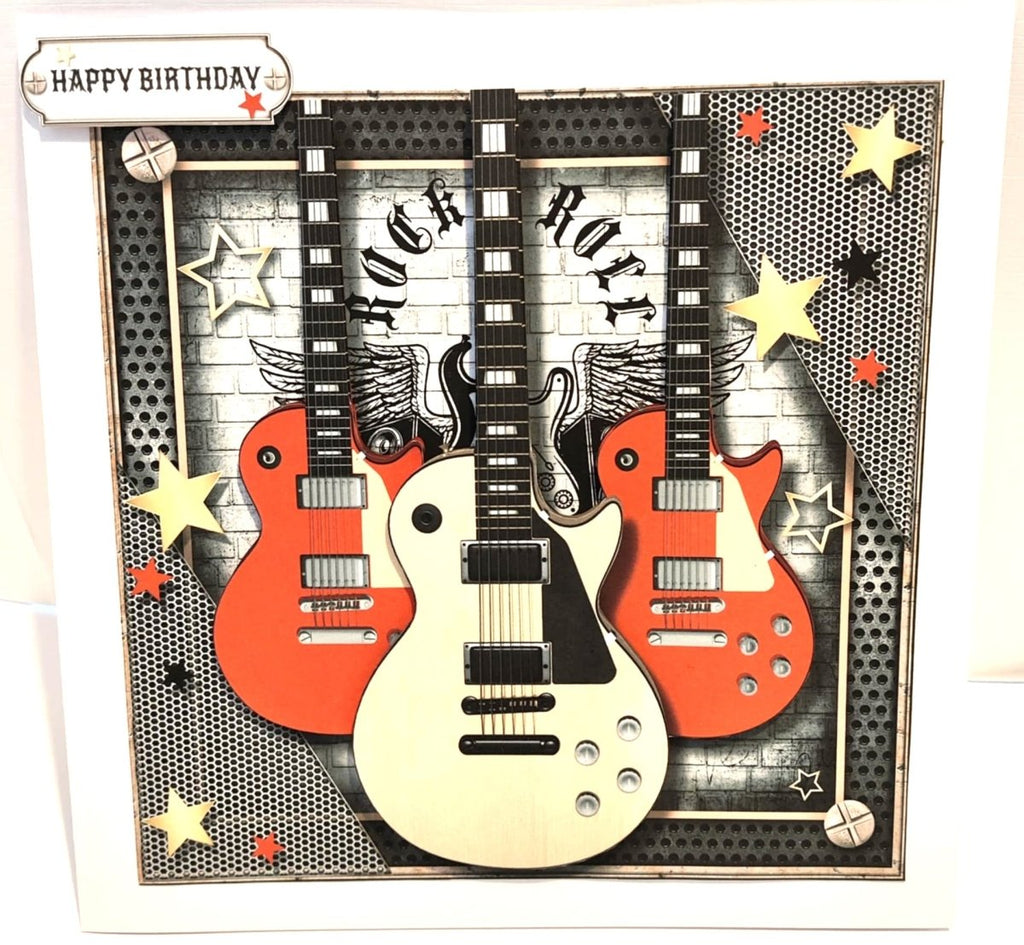 Luxury Handmade Birthday Card for Him | Rock and Roll Triple Guitar| Music Lovers