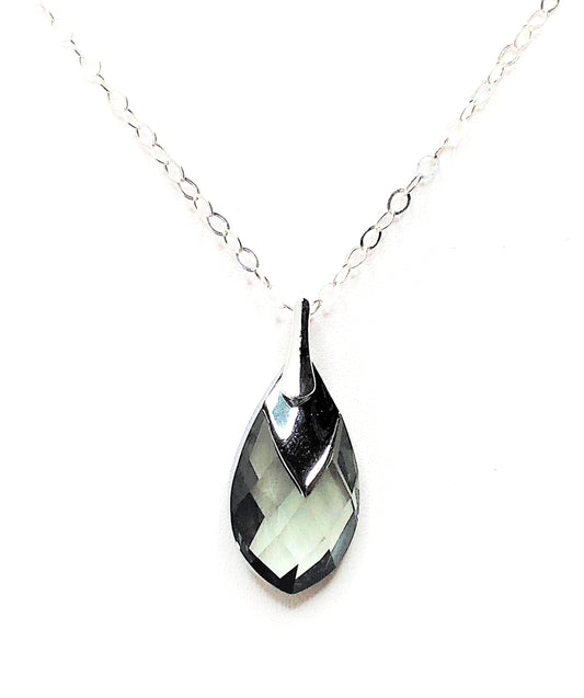 Black Diamond Austrian Crystal Pendant | Black Teardrop Pendant | 925 Sterling Silver | Charcoal Crystal