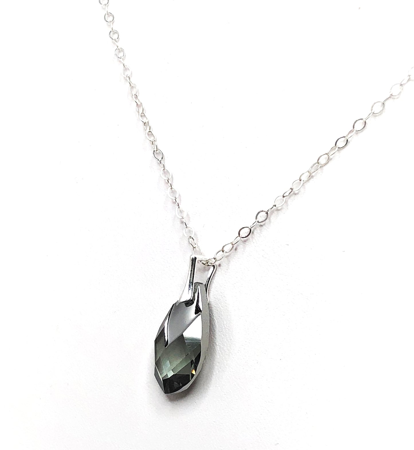 Black Diamond Austrian Crystal Pendant | Black Teardrop Pendant | 925 Sterling Silver | Charcoal Crystal