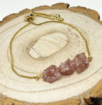 Strawberry Quartz Gold Plated Slider Bracelet | Natural Stone | April Birthstone Gift