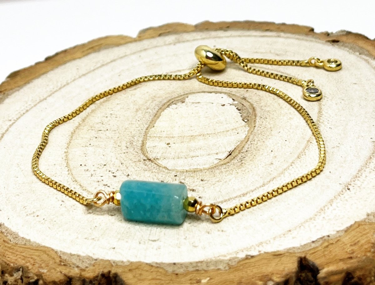 Green Amazonite Slider Bracelet | Natural Stone | March Birthstone Gift