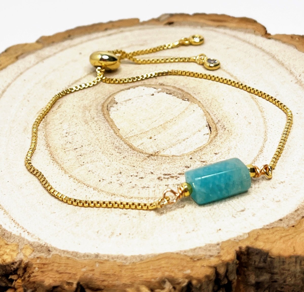 Green Amazonite Slider Bracelet | Natural Stone | March Birthstone Gift