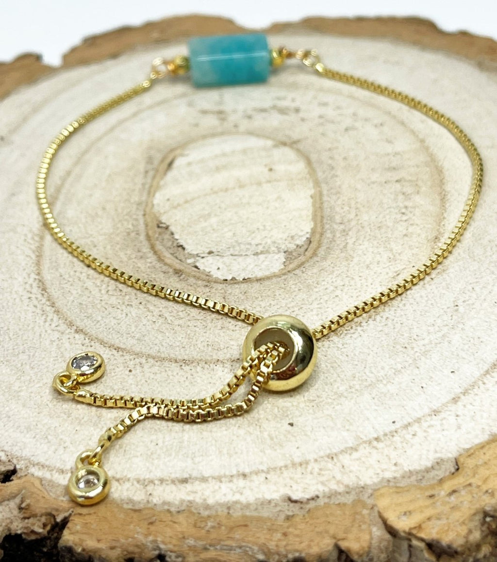 Green Amazonite Slider Bracelet | Natural Stone | March Birthstone Gift