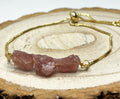 Strawberry Quartz Gold Plated Slider Bracelet | Natural Stone | April Birthstone Gift