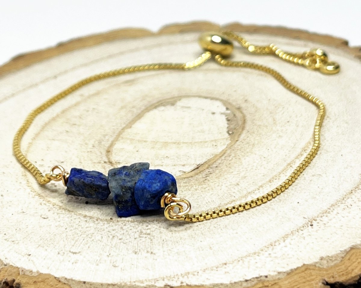 Lapis Lazuli Gold Plated Slider Bracelet | Natural Stone | September Birthstone Gift