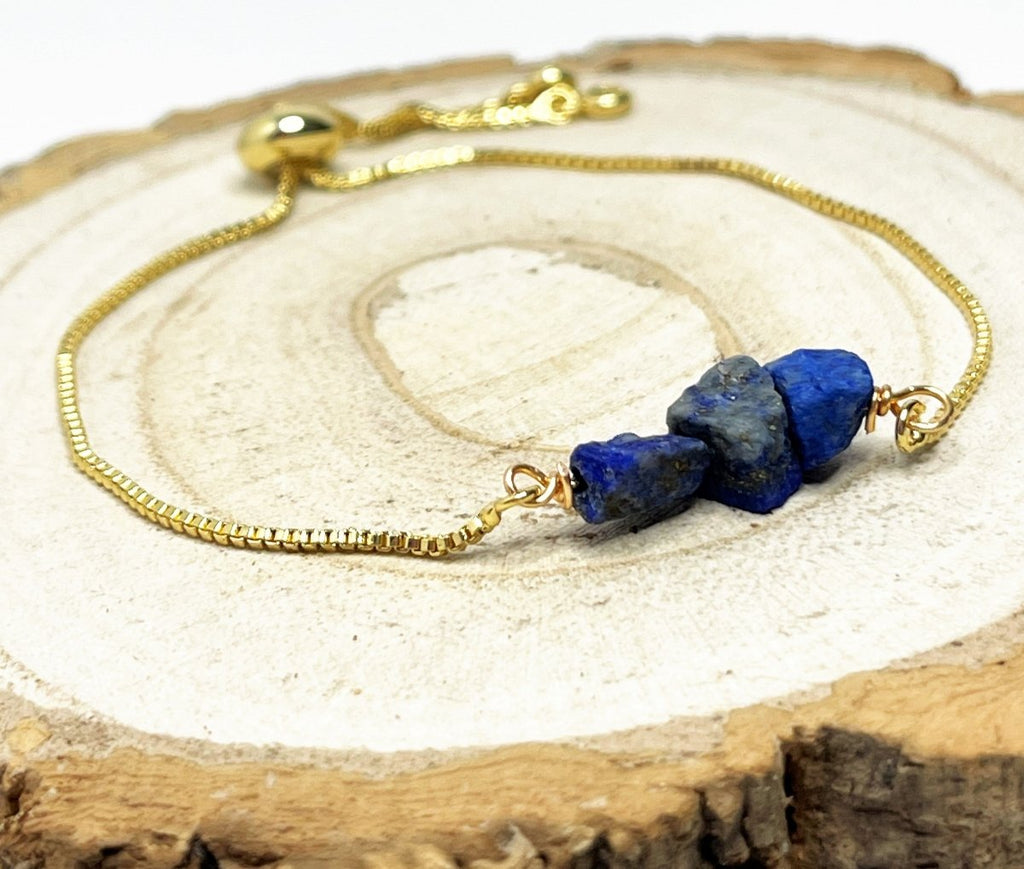 Lapis Lazuli Gold Plated Slider Bracelet | Natural Stone | September Birthstone Gift