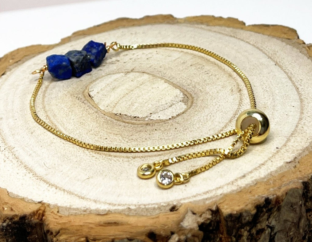 Lapis Lazuli Gold Plated Slider Bracelet | Natural Stone | September Birthstone Gift