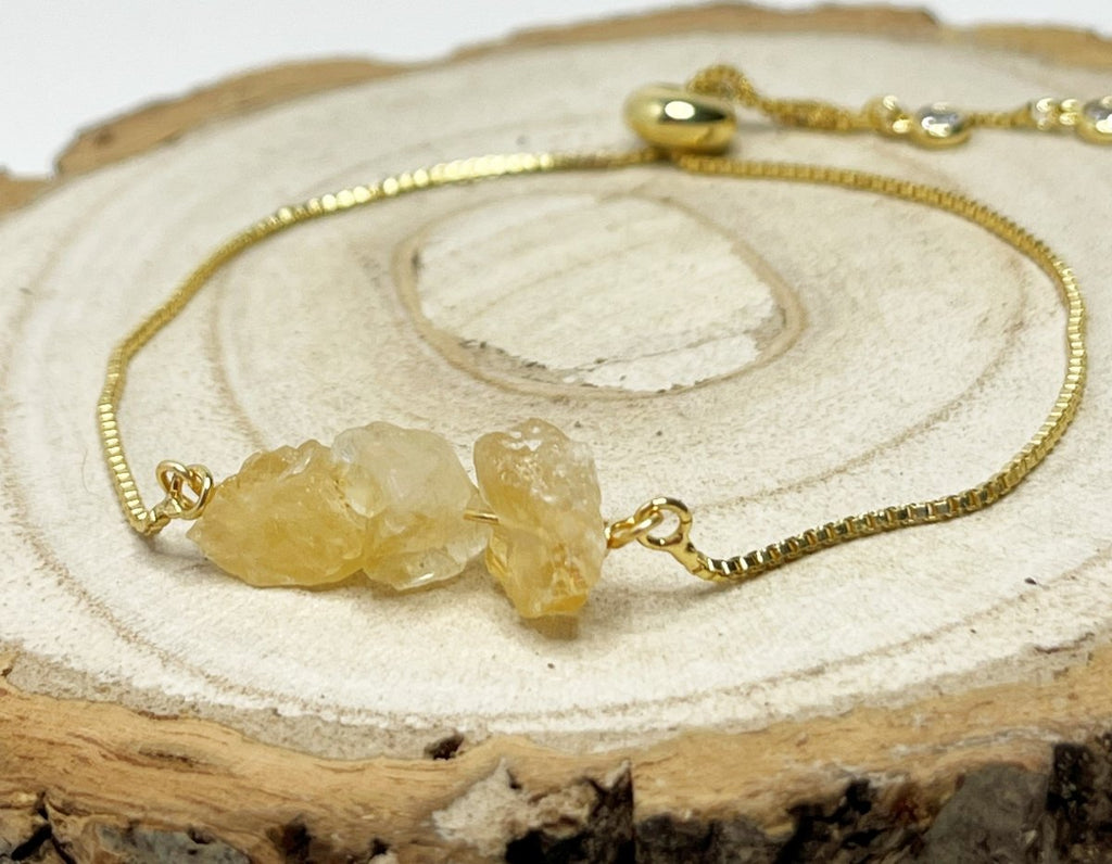 Yellow Citrine Gold Plated Slider Bracelet | Natural Stone | November Birthstone Gift