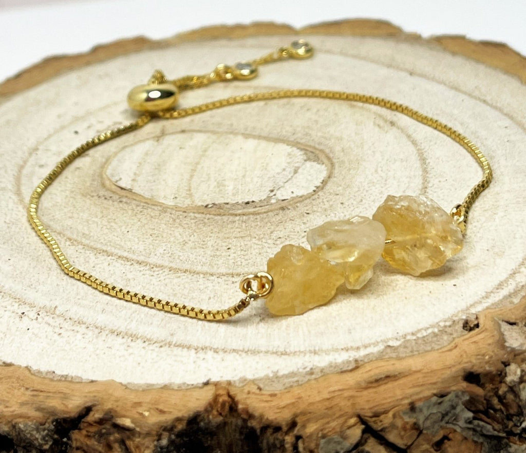 Yellow Citrine Gold Plated Slider Bracelet | Natural Stone | November Birthstone Gift