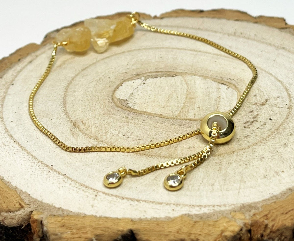 Yellow Citrine Gold Plated Slider Bracelet | Natural Stone | November Birthstone Gift