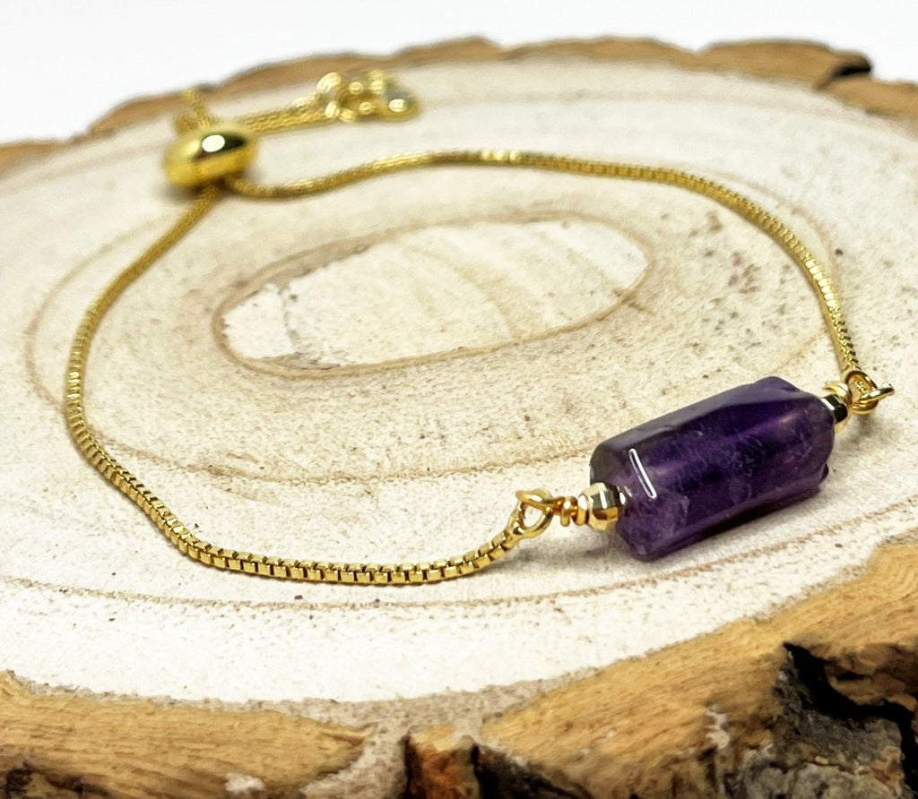 Amethyst Gold Plated Slider Bracelet | Natural Stone | February Birthstone Gift