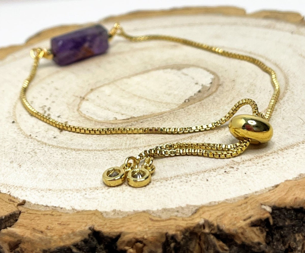 Amethyst Gold Plated Slider Bracelet | Natural Stone | February Birthstone Gift